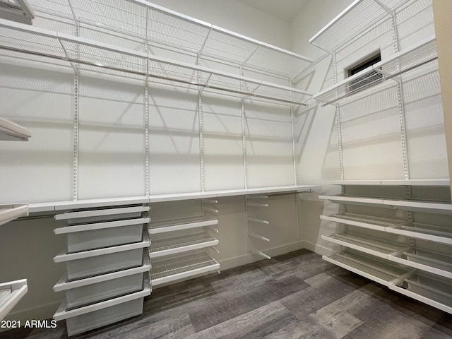 walk in closet featuring dark hardwood / wood-style flooring