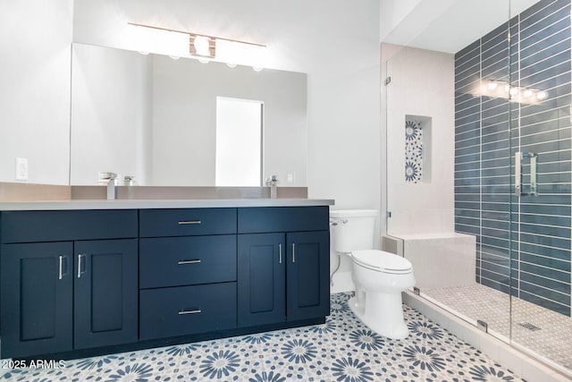 301 E Jomax Rd, Phoenix, AZ 85085 - full bathroom featuring a shower stall, tile patterned flooring, toilet, and double vanity