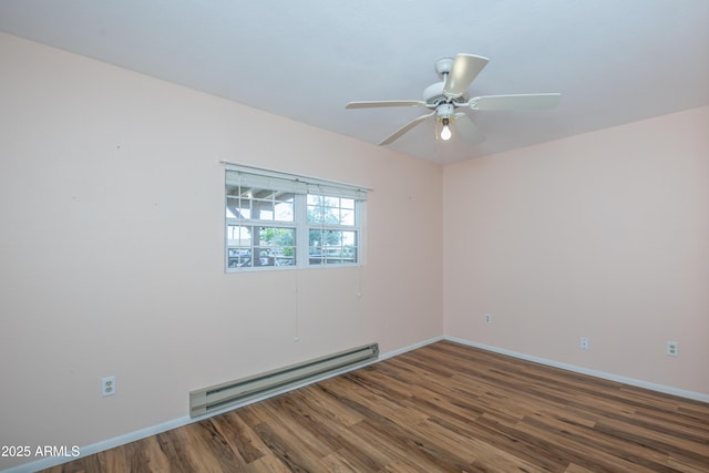 3098 N Starlight Dr, Prescott Valley, AZ 86314 - unfurnished room featuring baseboard heating, wood finished floors, baseboards, and ceiling fan