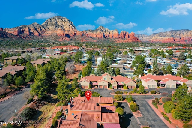 aerial view with a residential view and a mountain view