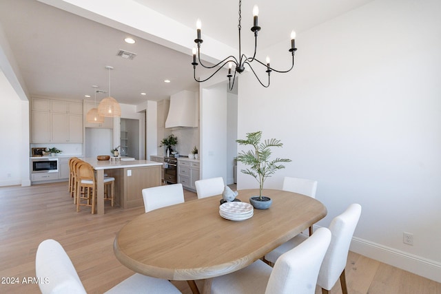 dining room with sink and light hardwood / wood-style floors