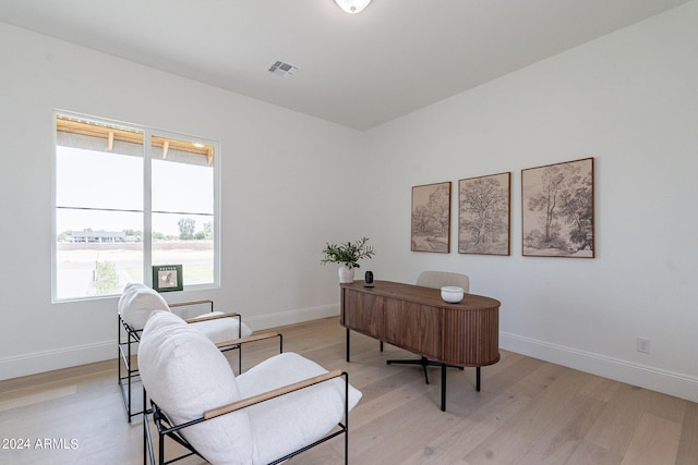 office area with light wood-type flooring