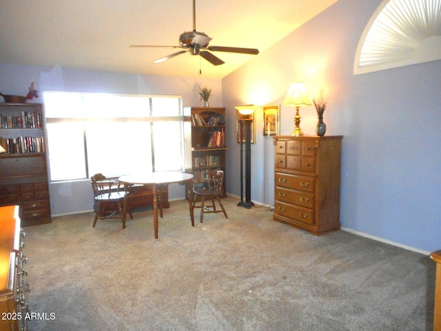 9203 W Behrend Dr, Peoria, AZ 85382 - sitting room with ceiling fan, carpet floors, vaulted ceiling, and baseboards