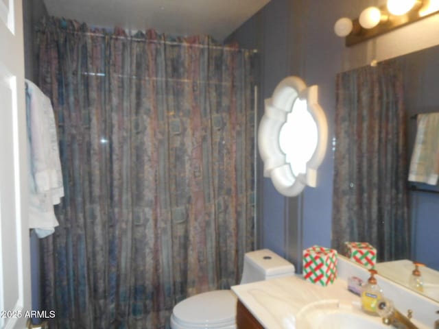 9203 W Behrend Dr, Peoria, AZ 85382 - bathroom with vanity, toilet, and a shower with curtain
