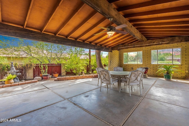 view of patio featuring ceiling fan