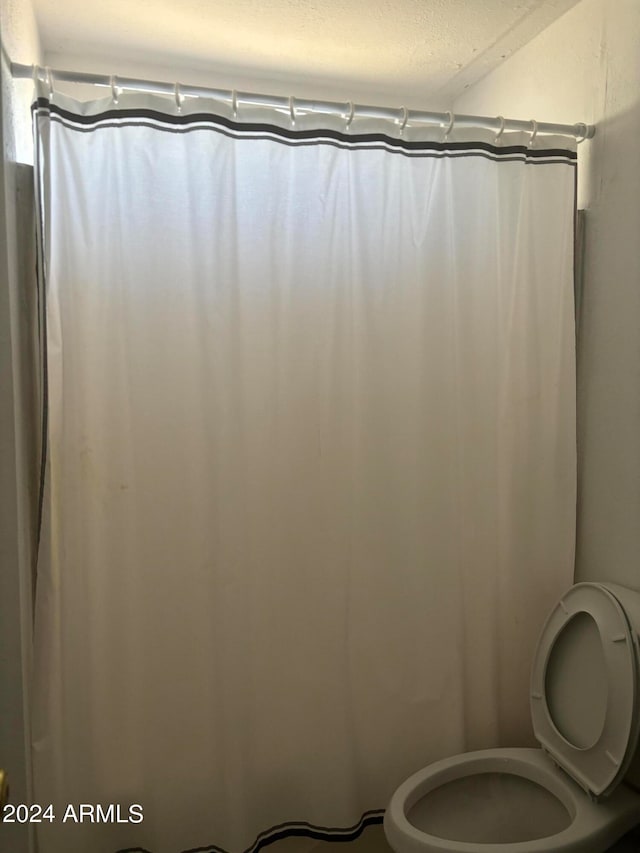 bathroom featuring a shower with curtain and toilet