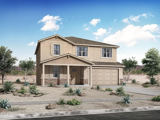 view of front of home with a garage and covered porch