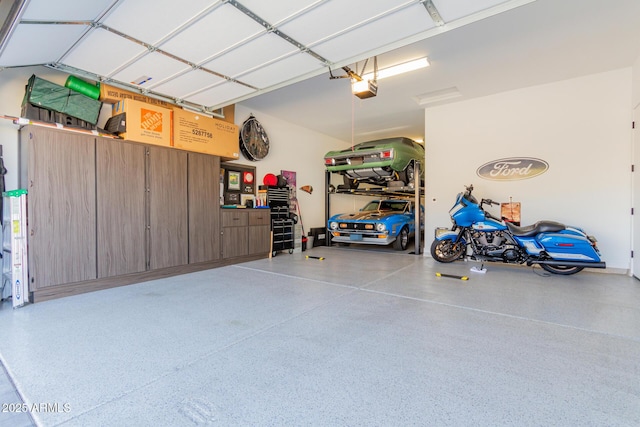 garage with a garage door opener