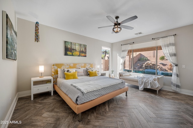 1834 W Nighthawk Way, Phoenix, AZ 85045 - bedroom with baseboards, multiple windows, and a ceiling fan