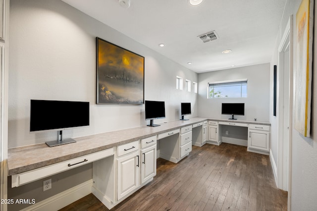 1834 W Nighthawk Way, Phoenix, AZ 85045 - unfurnished office with built in study area, dark wood-type flooring, baseboards, and recessed lighting
