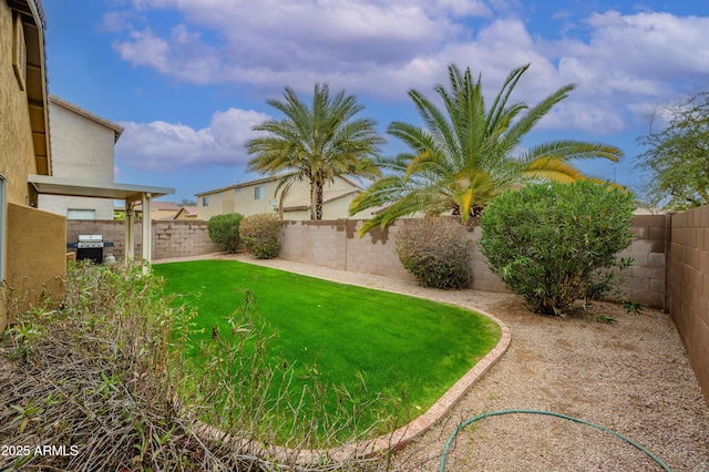 view of yard with a fenced backyard