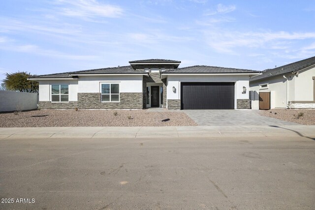 prairie-style house with a garage