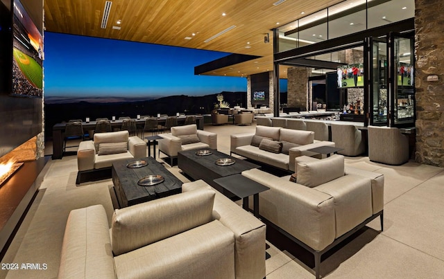 interior space featuring wooden ceiling