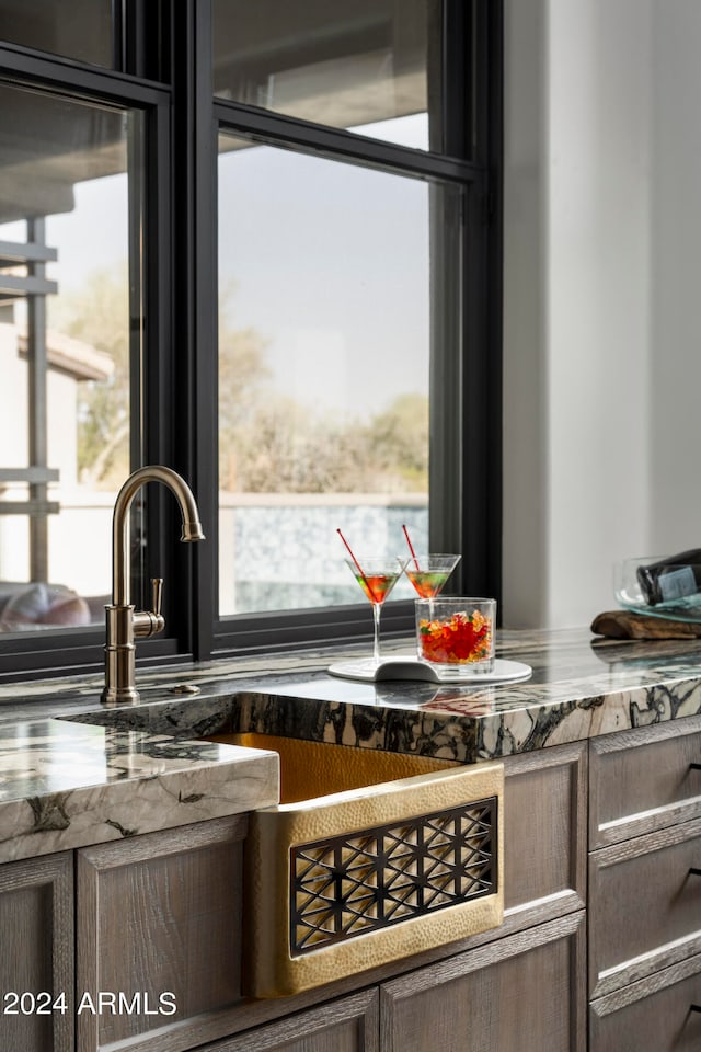 details with bar area and dark brown cabinets