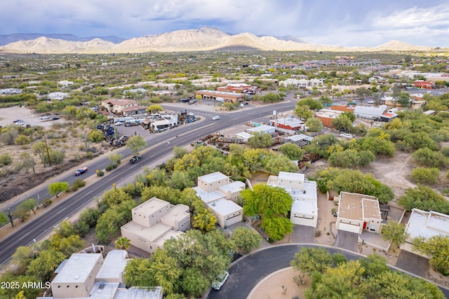 drone / aerial view featuring a mountain view and a residential view