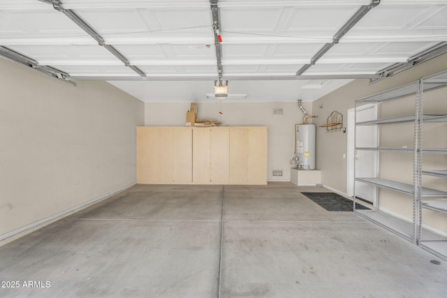 garage with gas water heater, baseboards, and a garage door opener