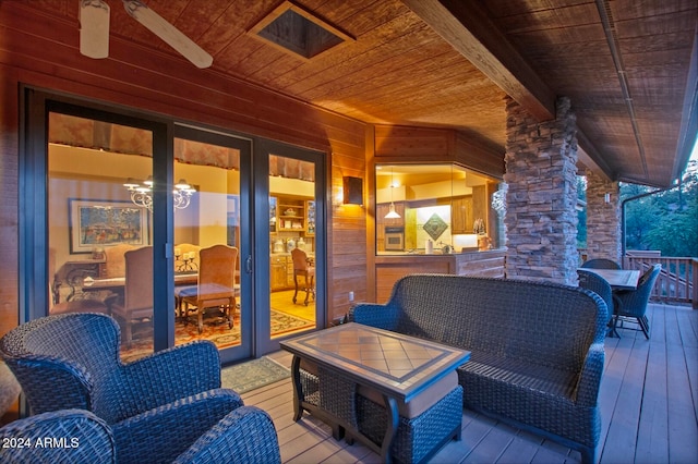 wooden terrace with ceiling fan