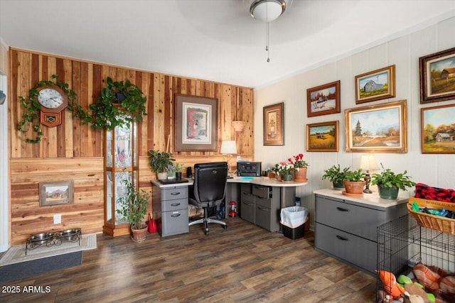 office with dark hardwood / wood-style flooring