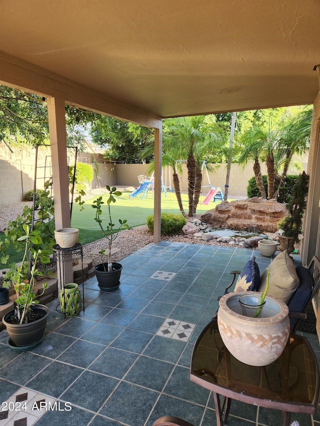 view of patio / terrace with a playground