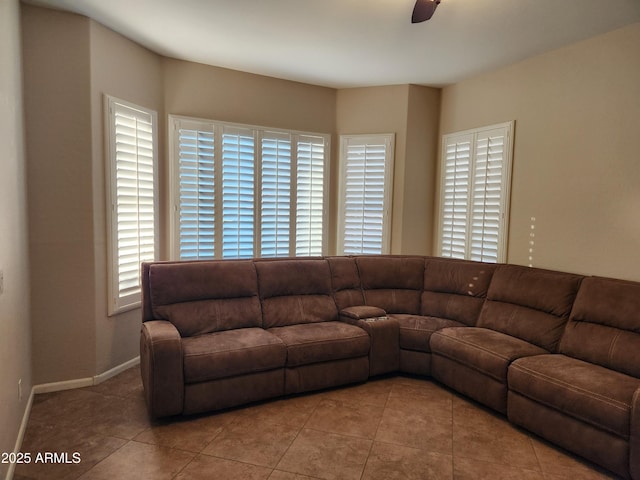 living room featuring light tile patterned flooring