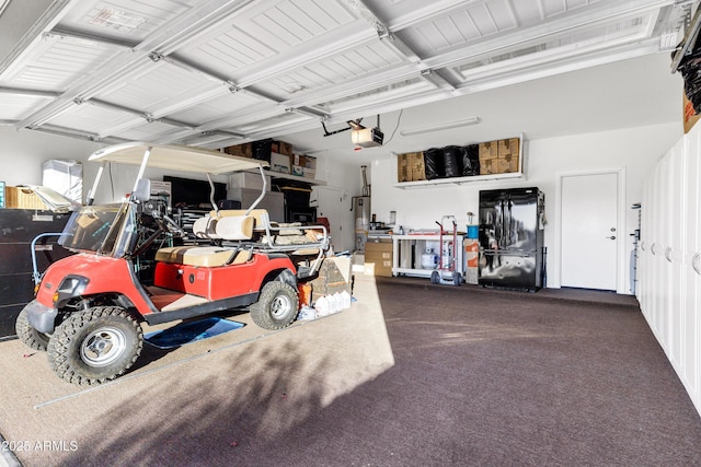 garage featuring a garage door opener and gas water heater