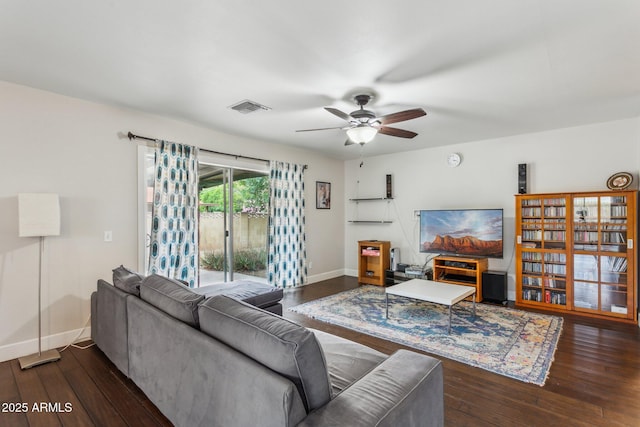 1649 W Royal Palm Rd, Phoenix, AZ 85021 - living area with a ceiling fan, baseboards, and hardwood / wood-style floors