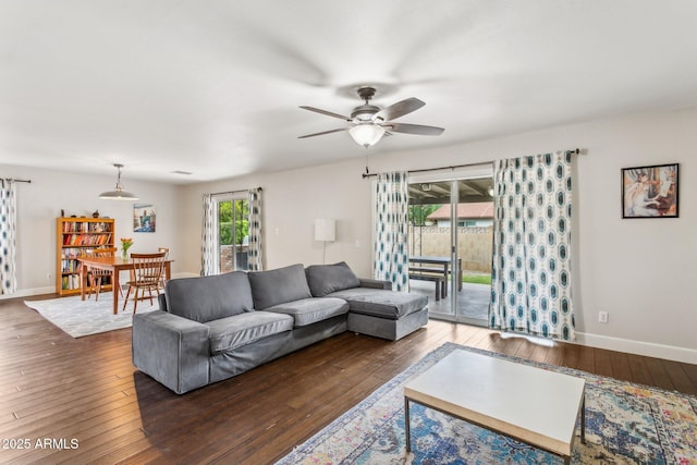 1649 W Royal Palm Rd, Phoenix, AZ 85021 - living area featuring hardwood / wood-style flooring, ceiling fan, and baseboards