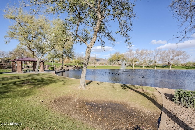 property view of water with a gazebo