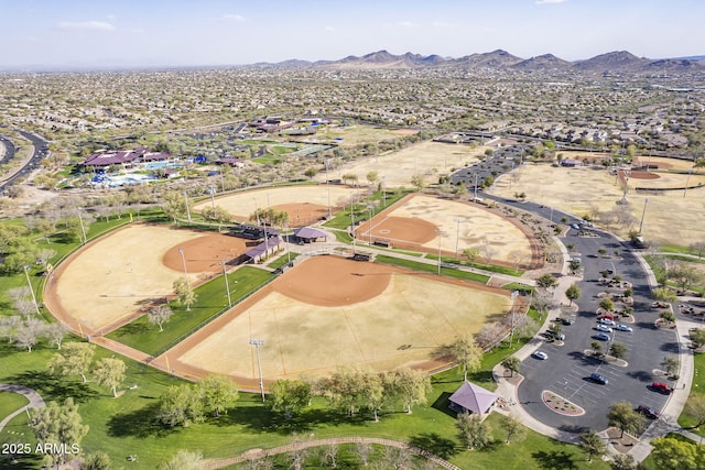 drone / aerial view featuring a mountain view