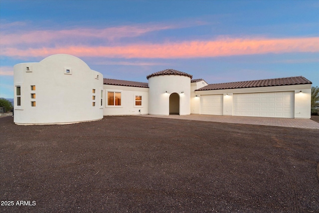 28301 N 154th St, Scottsdale, AZ 85262 - view of front facade with stucco siding, asphalt driveway, a tiled roof, and an attached garage
