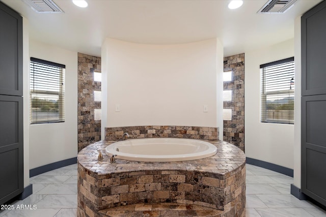 28301 N 154th St, Scottsdale, AZ 85262 - bathroom with a garden tub, healthy amount of natural light, marble finish flooring, baseboards, and recessed lighting