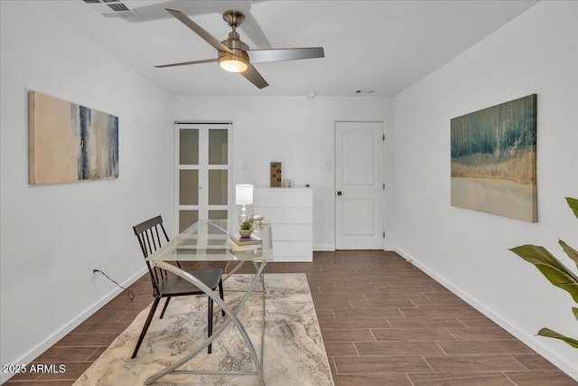 6747 N 12th St, Phoenix, AZ 85014 - office with a ceiling fan, baseboards, and wood tiled floor