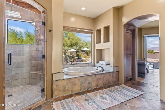 15406 E Cavedale Dr, Scottsdale, AZ 85262 - full bathroom with a bath, a stall shower, and recessed lighting