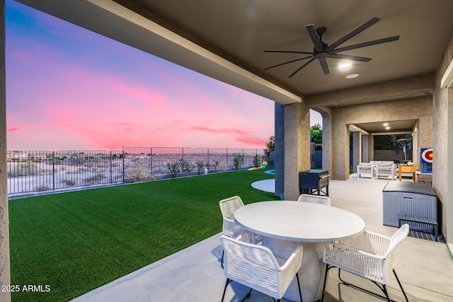 9527 W Whitehorn Way, Peoria, AZ 85383 - view of patio featuring ceiling fan, outdoor dining space, a water view, and an outdoor hangout area