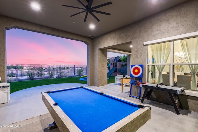 9527 W Whitehorn Way, Peoria, AZ 85383 - view of swimming pool with a playground, a ceiling fan, and a patio area