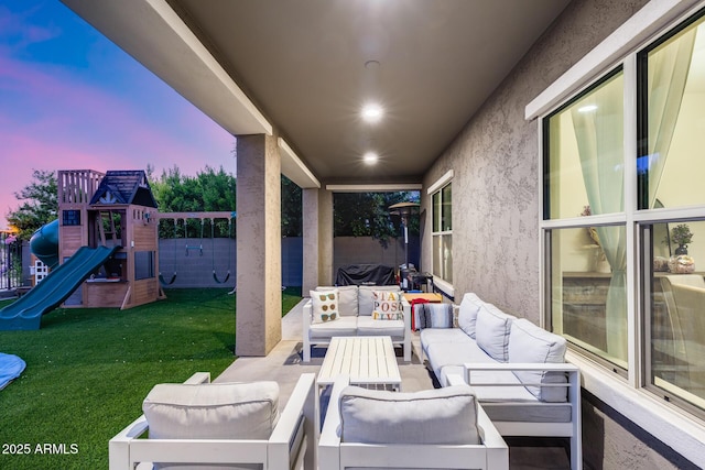 9527 W Whitehorn Way, Peoria, AZ 85383 - view of patio / terrace with outdoor lounge area and a playground