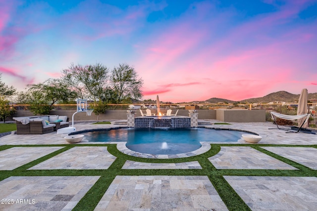 9527 W Whitehorn Way, Peoria, AZ 85383 - view of swimming pool featuring an outdoor living space, a fenced backyard, and a patio
