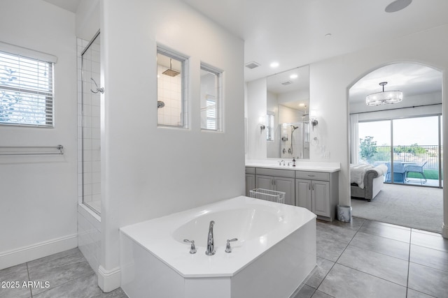 9527 W Whitehorn Way, Peoria, AZ 85383 - full bathroom with a garden tub, a shower, vanity, connected bathroom, and tile patterned floors