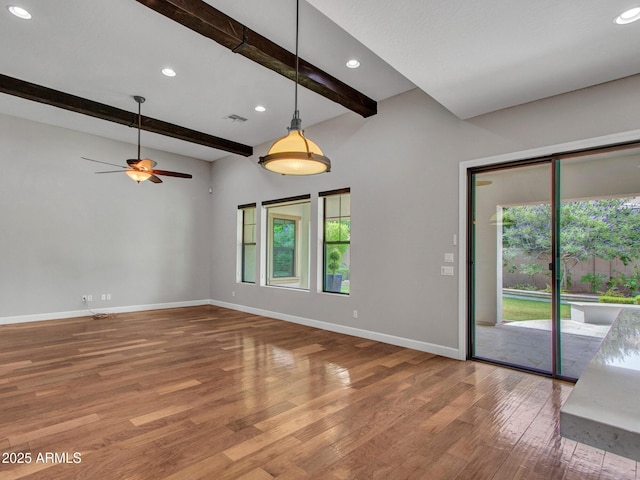 3809 E Lynx Pl, Chandler, AZ 85249 - unfurnished room with plenty of natural light, beamed ceiling, baseboards, recessed lighting, and wood finished floors