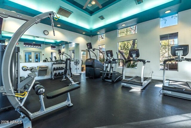 5345 E Van Buren St Unit 115, Phoenix, AZ 85008 - gym featuring a high ceiling and recessed lighting