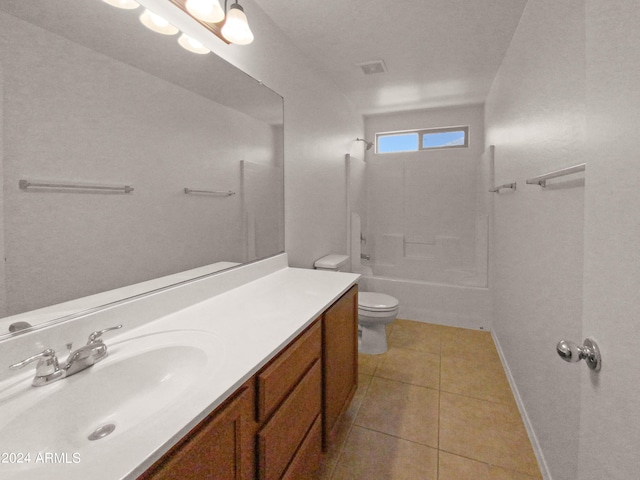 full bathroom with tile patterned floors, vanity, shower / bath combination, and toilet