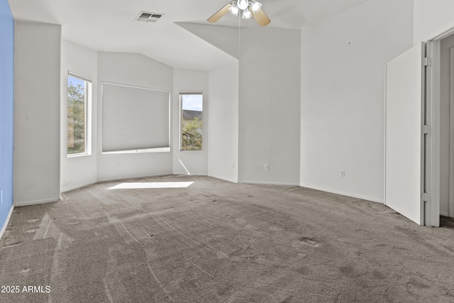 3211 E Kerry Ln, Phoenix, AZ 85050 - spare room with carpet floors, ceiling fan, visible vents, and vaulted ceiling