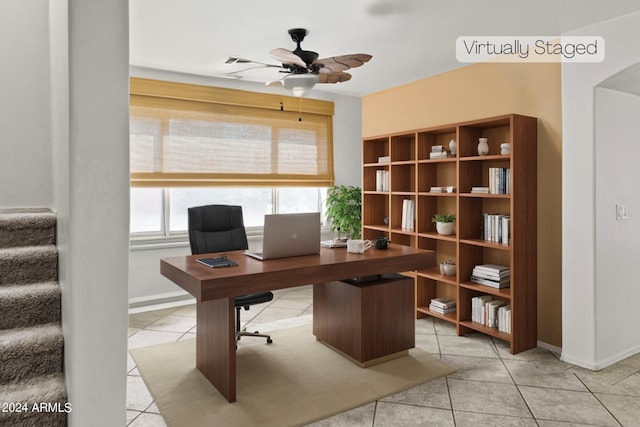 3211 E Kerry Ln, Phoenix, AZ 85050 - office area with baseboards, ceiling fan, and light tile patterned floors