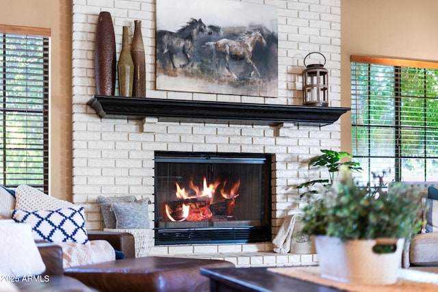 detailed view of a brick fireplace