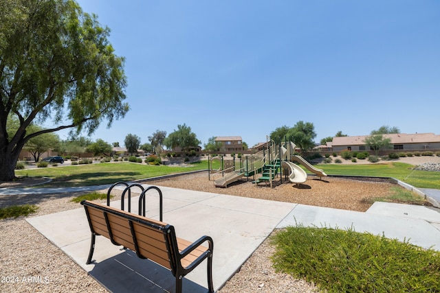 view of jungle gym featuring a yard