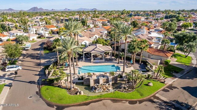 bird's eye view with a residential view and a mountain view