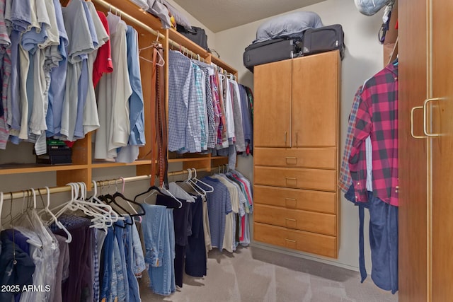 walk in closet featuring carpet flooring