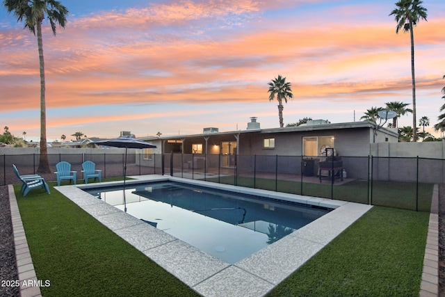 5119 E Shaw Butte Dr, Scottsdale, AZ 85254 - pool at dusk featuring a patio area