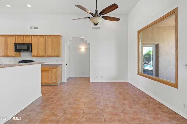 33519 N 62nd St, Cave Creek, AZ 85331 - kitchen featuring light countertops, black microwave, visible vents, and ceiling fan