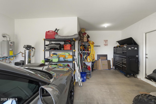 garage featuring water heater